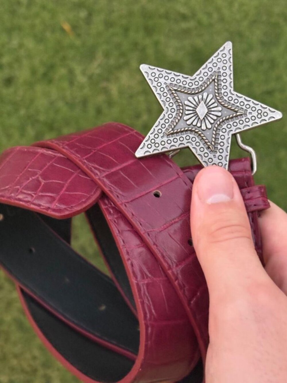 Deep Red Faux Croc Star Belt Western Y2K OS